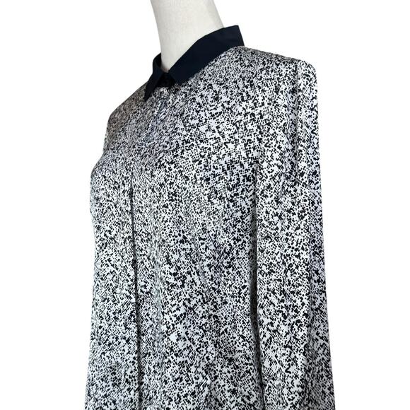 Lafayette 148 New York Black & Silver 100% Silk Long Sleeve Button Up Blouse - Picture 6 of 12